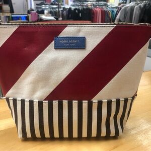 Henri Bendel Red and White Cosmetic Bag with Bold Stripes
